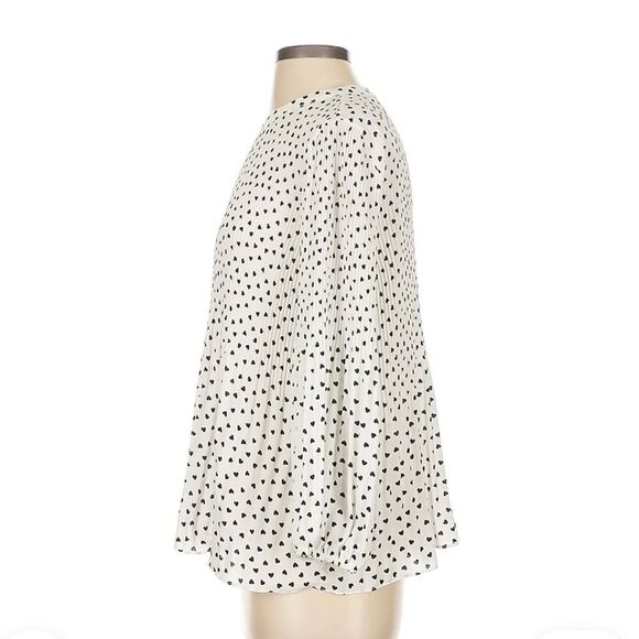 Max Studio Women’s Cream & Black Polka Dot Hearts Long Sleeved Pleated Top SZ L - Picture 11 of 13